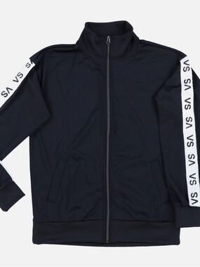 Victoria's Secret Black Full-Zip Track Jacket with White Sleeve Tape